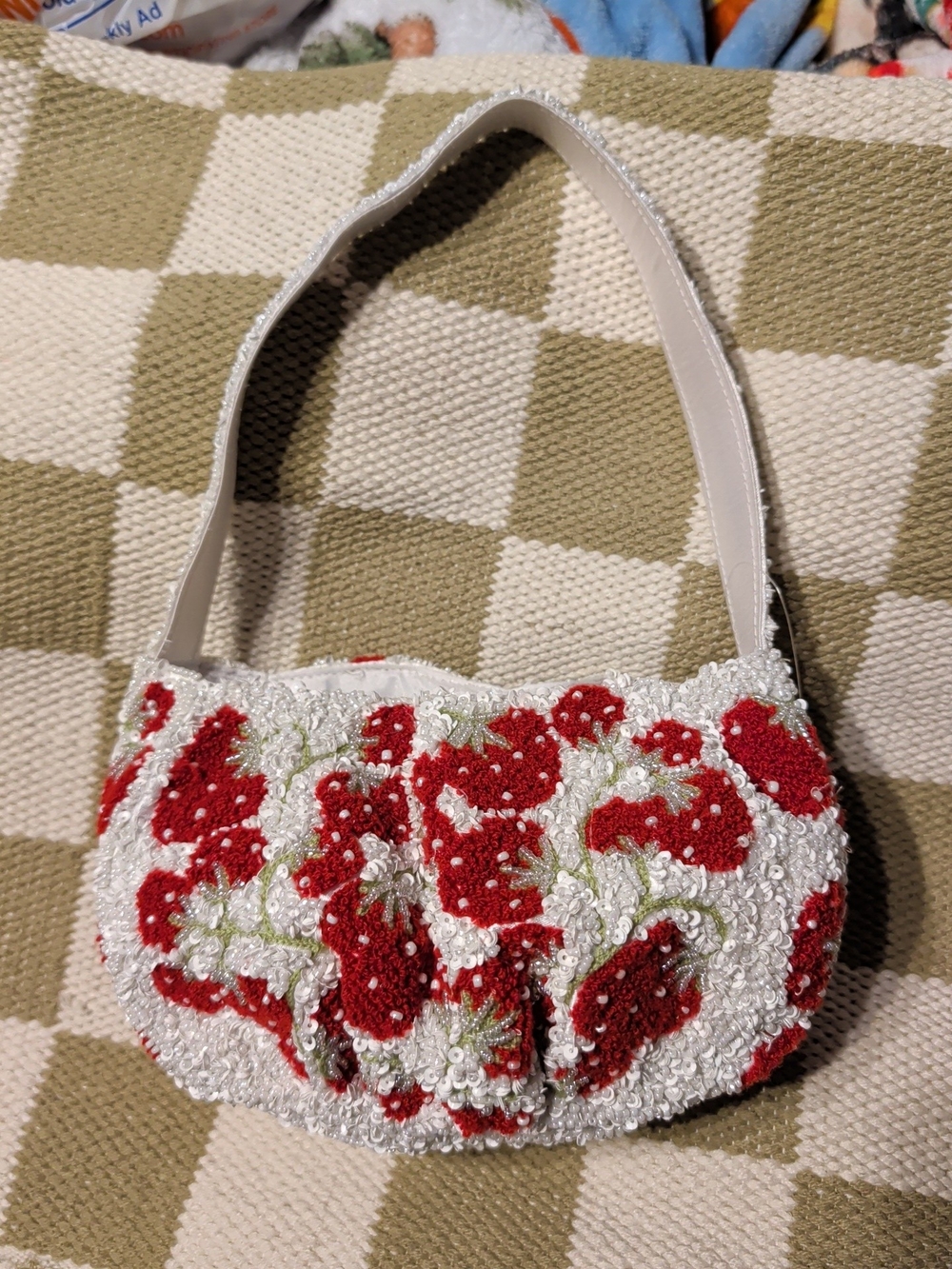 Beaded Red White Strawberry Shoulder Bag - Women Nwt India
